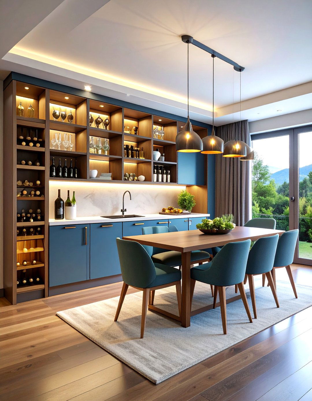 Hutch with Integrated Wine Refrigerator and Bar Setup - 25 Dining Room Hutch Ideas