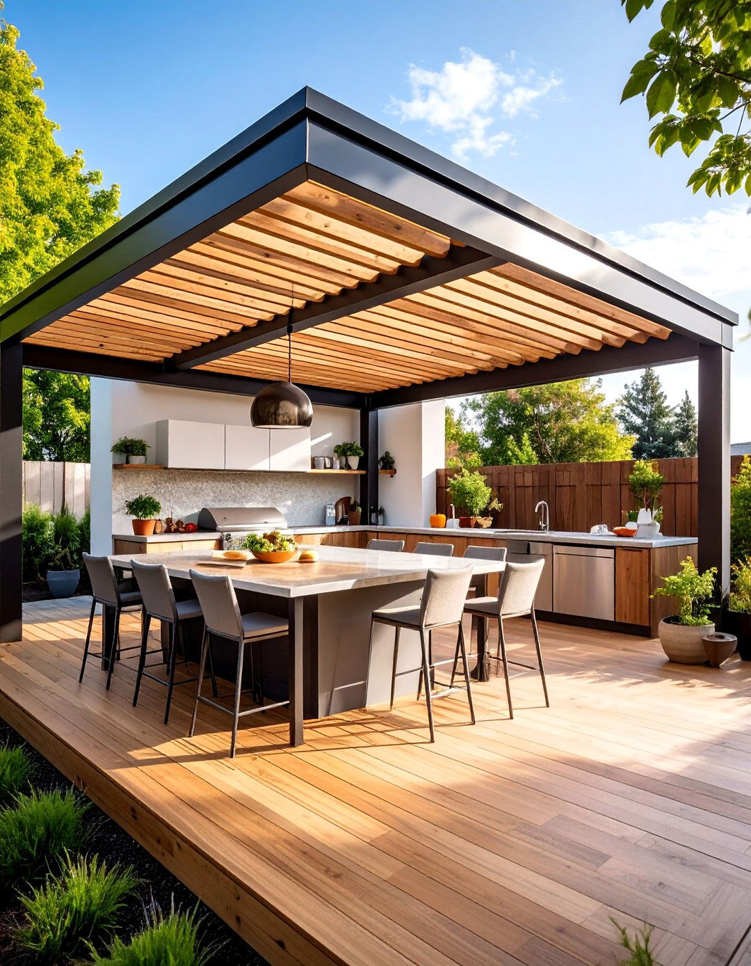 Hybrid Pergola Gazebo with Mixed Roofing - 25 Outdoor Kitchen Roof Ideas