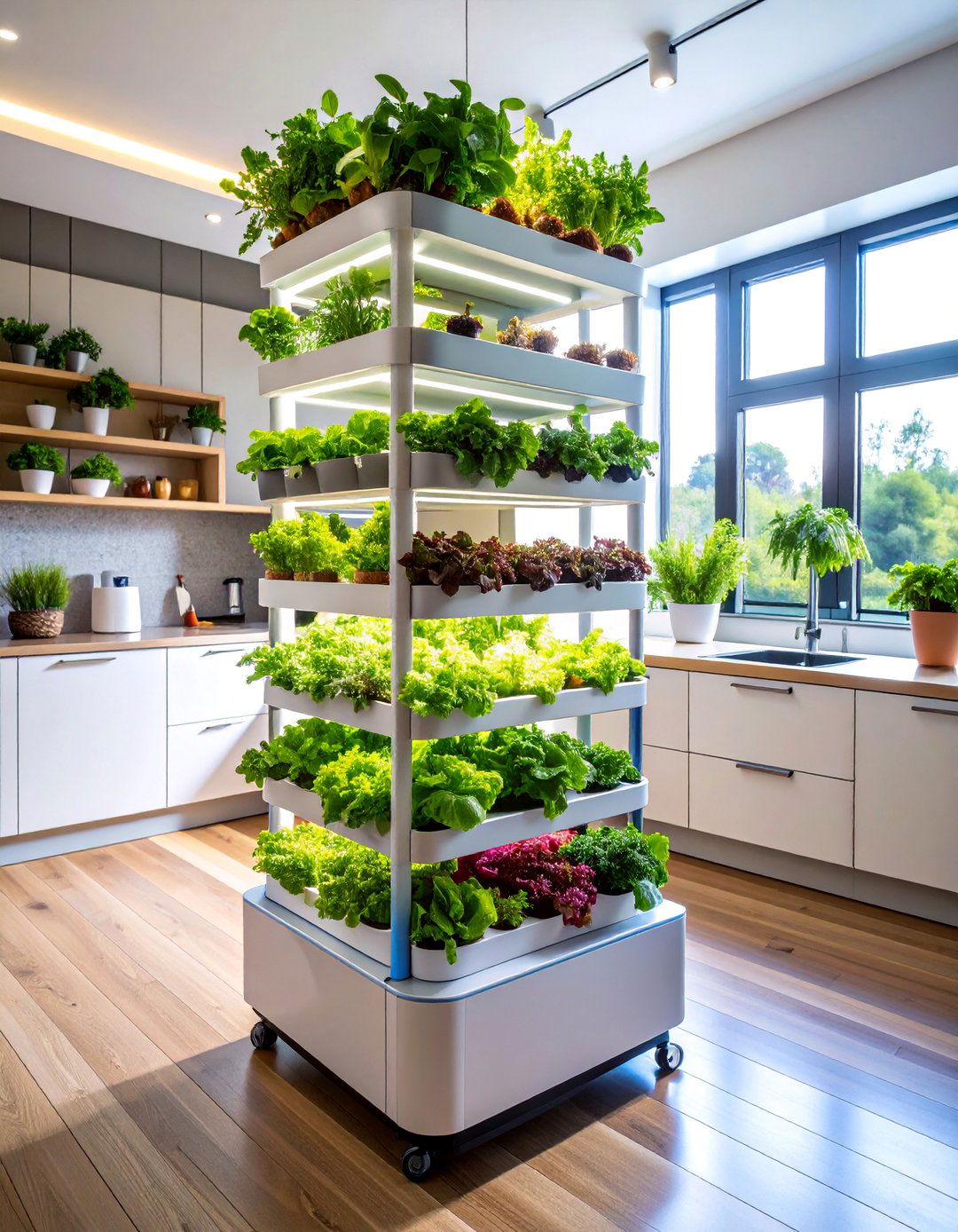 Hydroponic Tower Garden System with Automated Watering - 25 Indoor Greenhouse Ideas