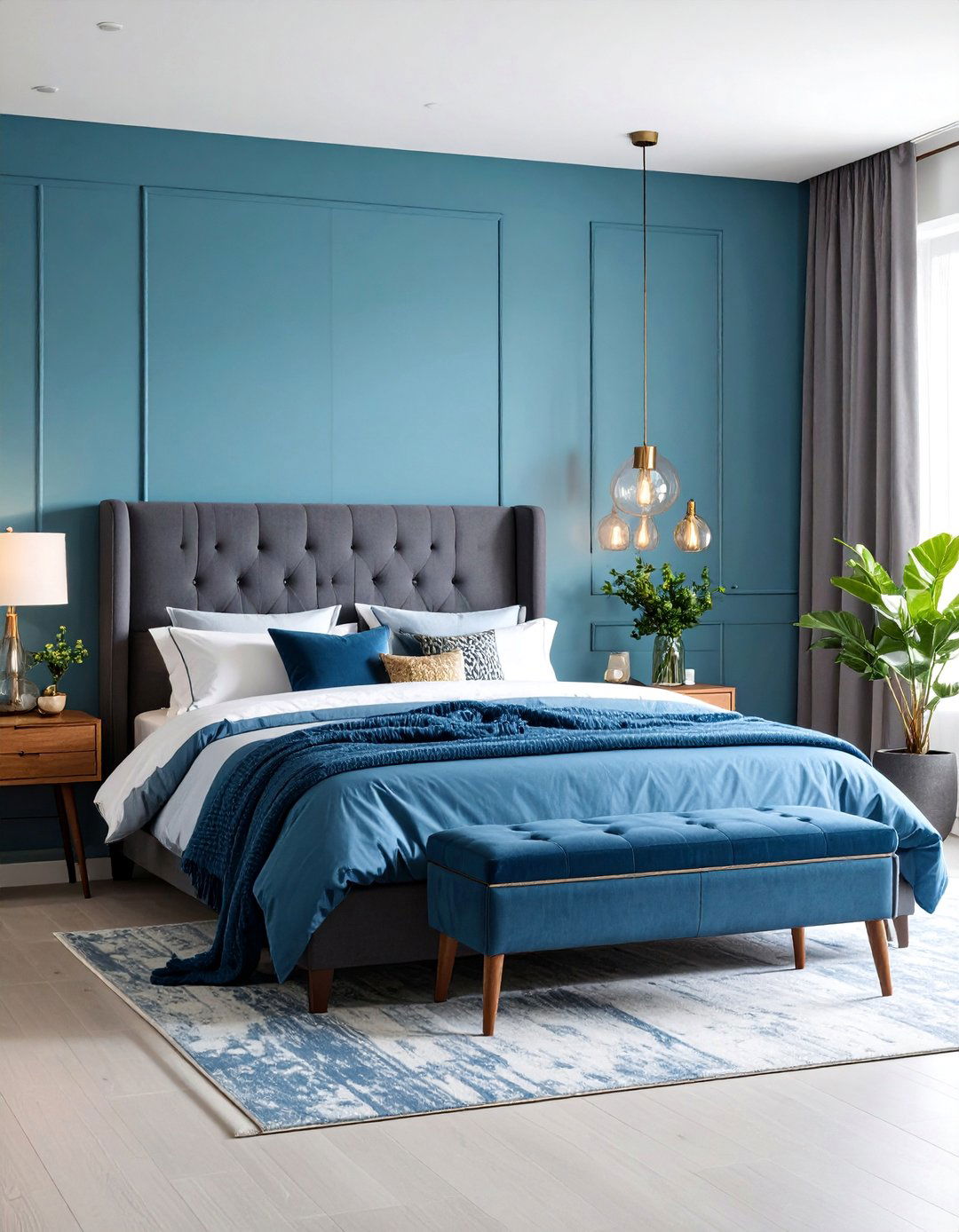 Ice Blue Bedroom with Charcoal Grey Headboard - 25 Blue and Grey Bedroom Ideas
