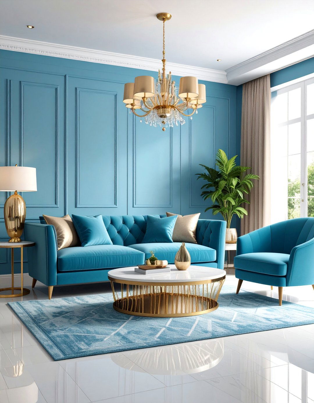 Ice Blue Living Room with Contemporary Edge - 25 Monochromatic Living Room Ideas