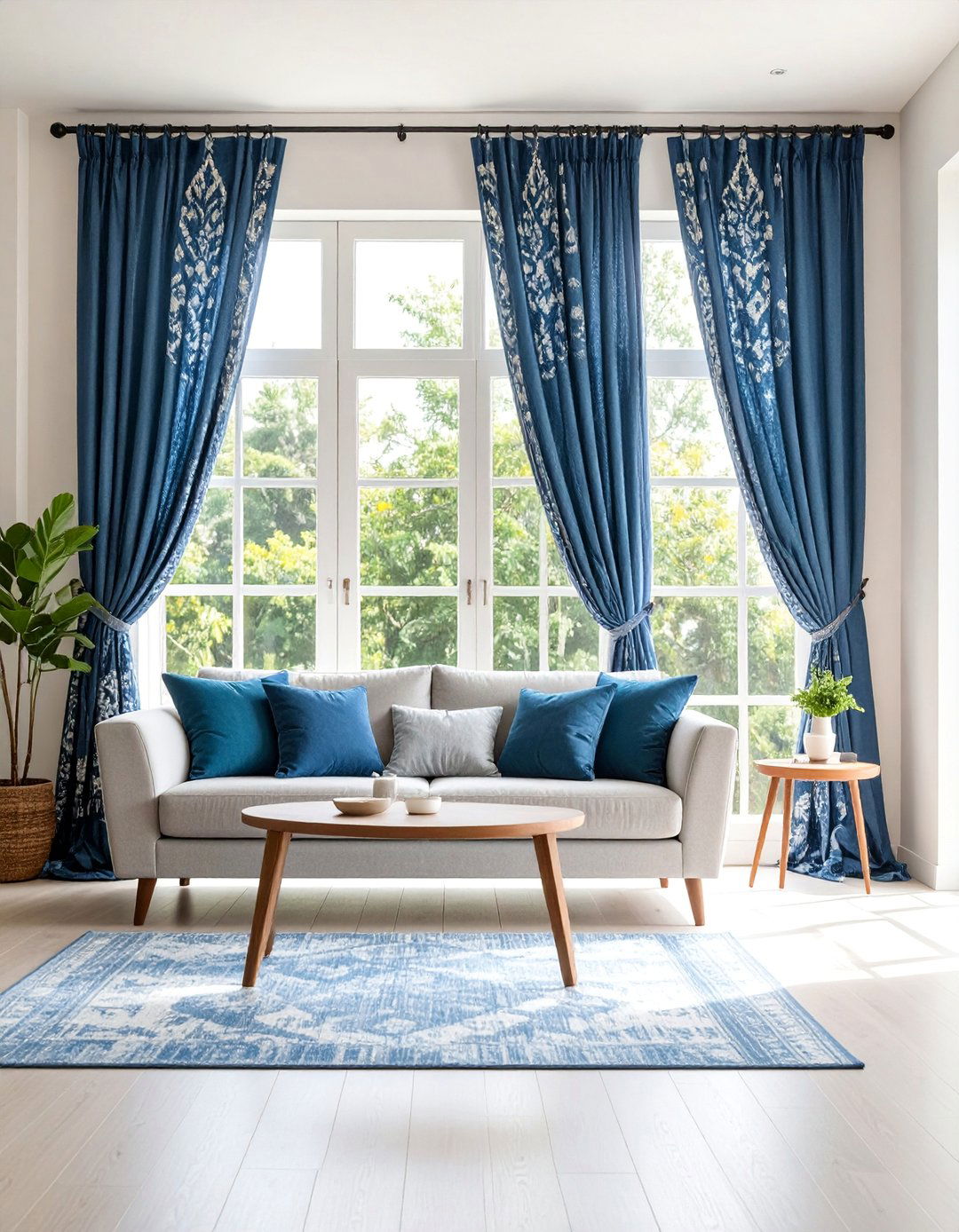 Ikat Curtains with Blurred Geometric Patterns - 25 Boho Curtain Ideas