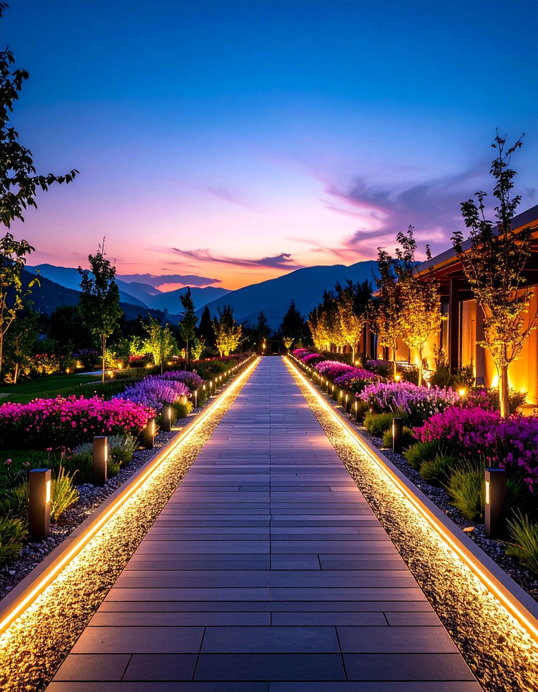Illuminated LED Strip Walkway Design - 25 Elevated Walkway Ideas
