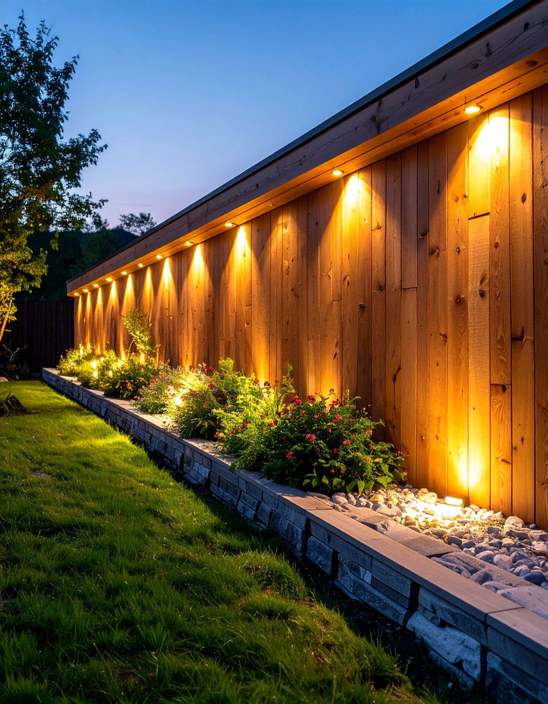 Illuminated Timber Retaining Wall - 25 Wood Retaining Wall Ideas