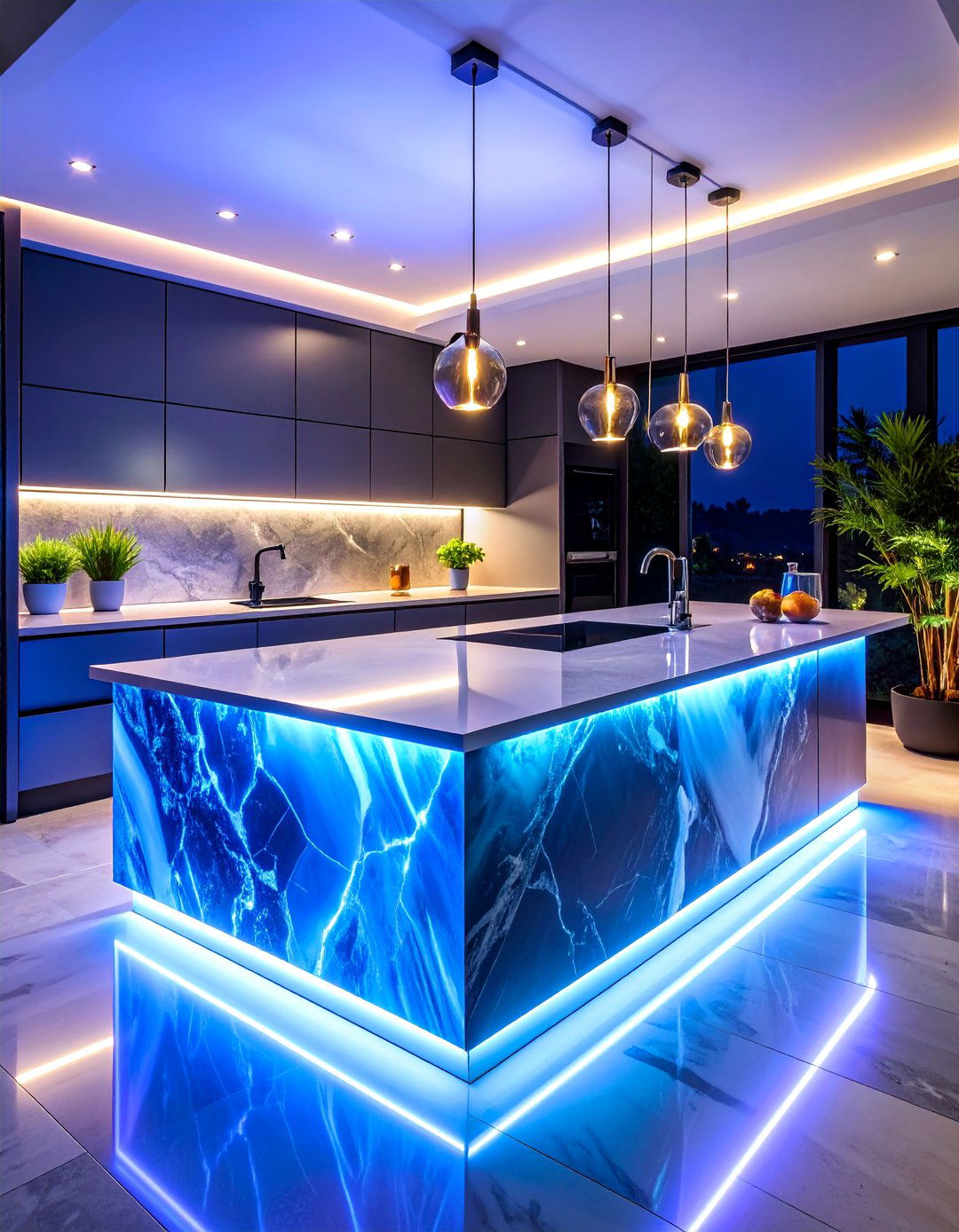 Illuminated Translucent Marble Island - 25 Marble Kitchen Island Ideas