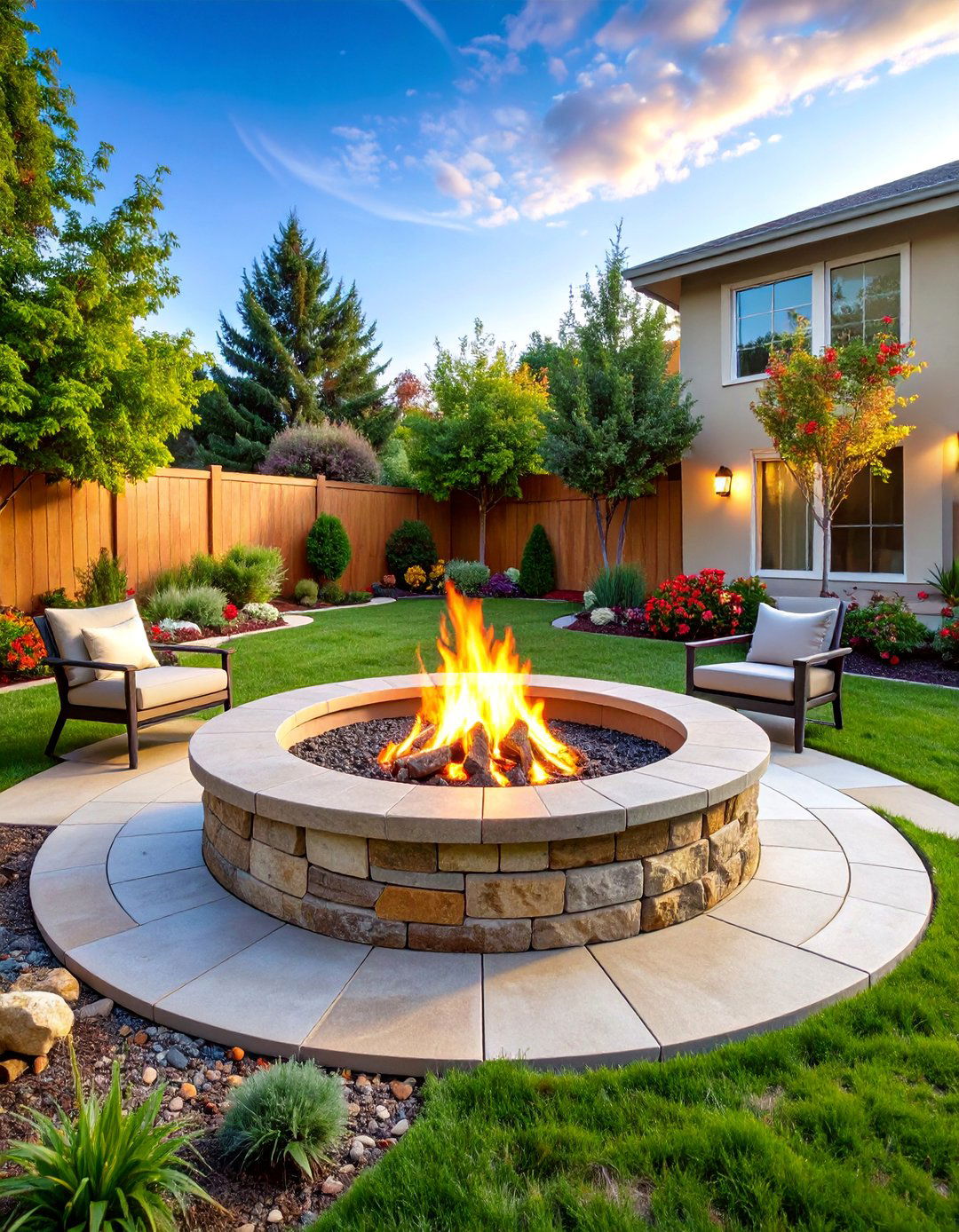 In Ground Fire Pit with Flagstone Surround - 25 Wood Burning Fire Pit Ideas
