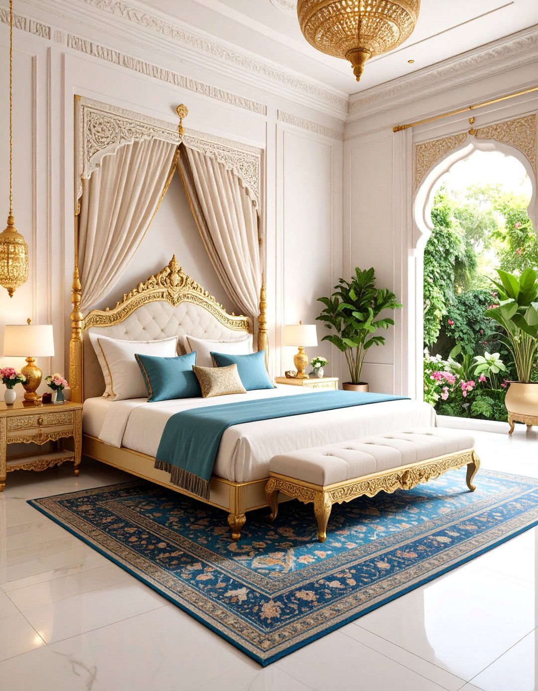 Indian Mughal Inspired Bedroom with Palace Elements - 25 Asian Bedroom Ideas