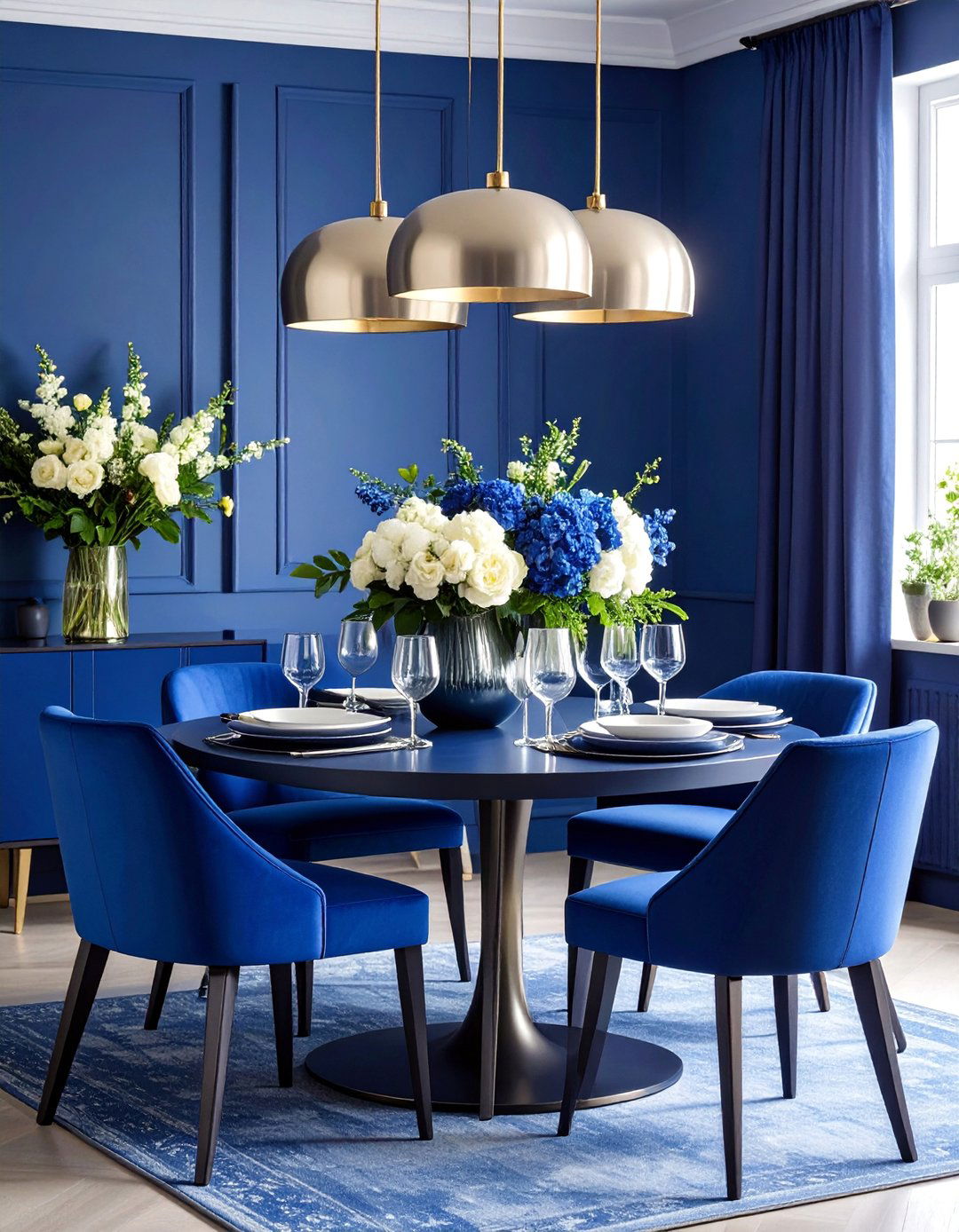 Indigo Blue Monochromatic Dining Room with Tonal Variations - 25 Blue Dining Room Ideas