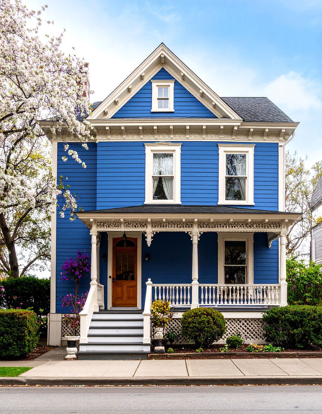 Indigo Blue Victorian with Cream Trim Elements - 25 blue victorian house colors