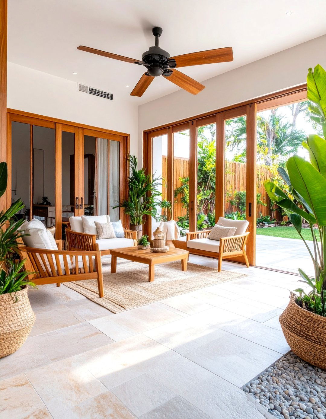 Indoor Outdoor Transition Space with Folding Glass Doors - 25 Organic Modern Interior Design Ideas