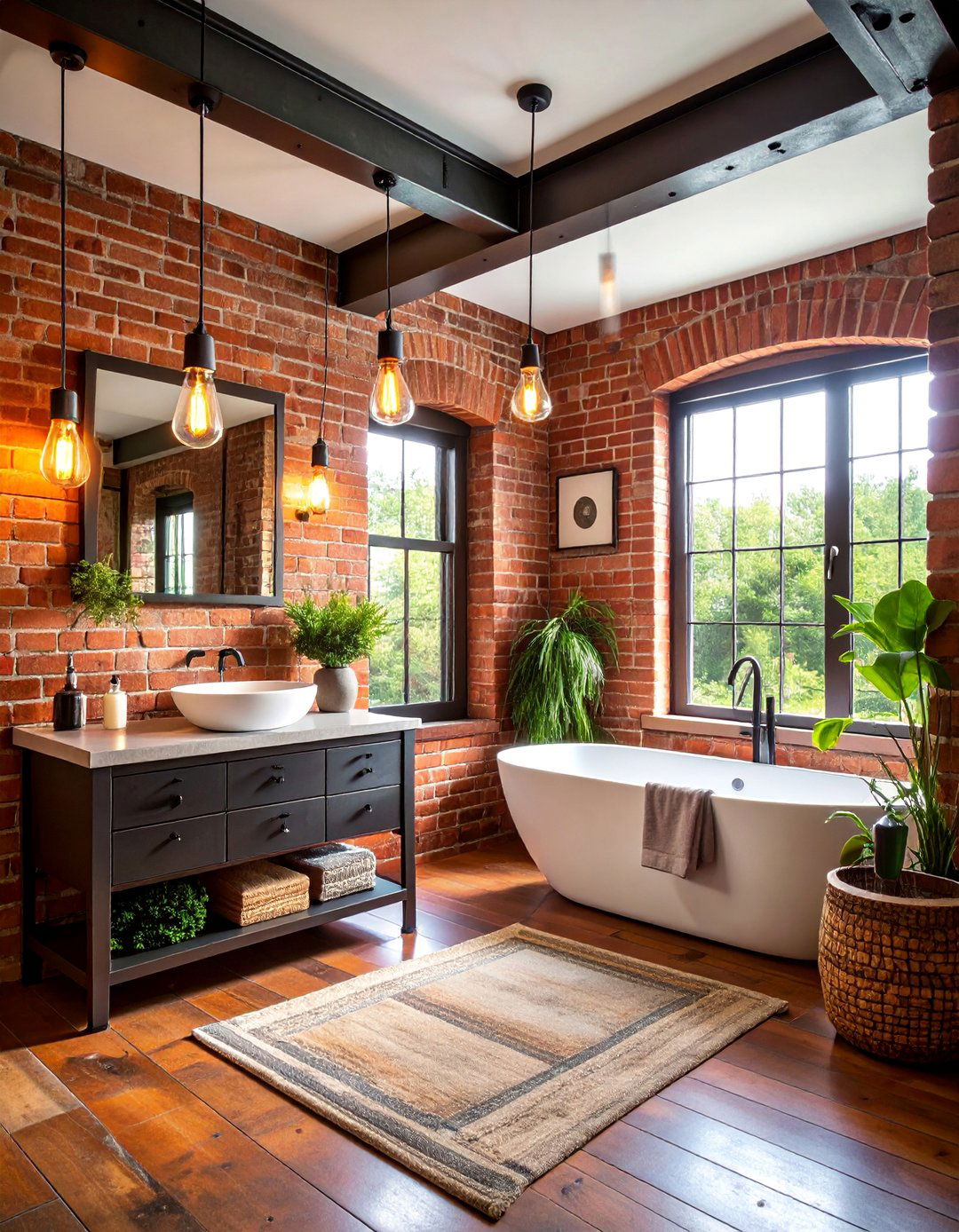 Industrial Apartment Bathroom with Exposed Brick and Metal Accents - 25 Apartment Bathroom Ideas