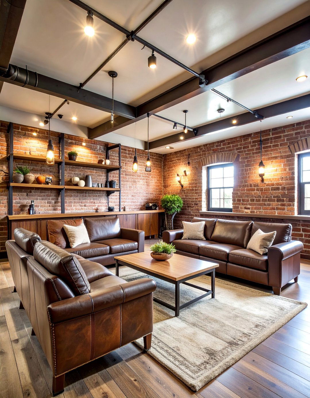 Industrial Baseball Man Cave with Exposed Brick and Metal Elements - 25 Baseball Room Decor Ideas