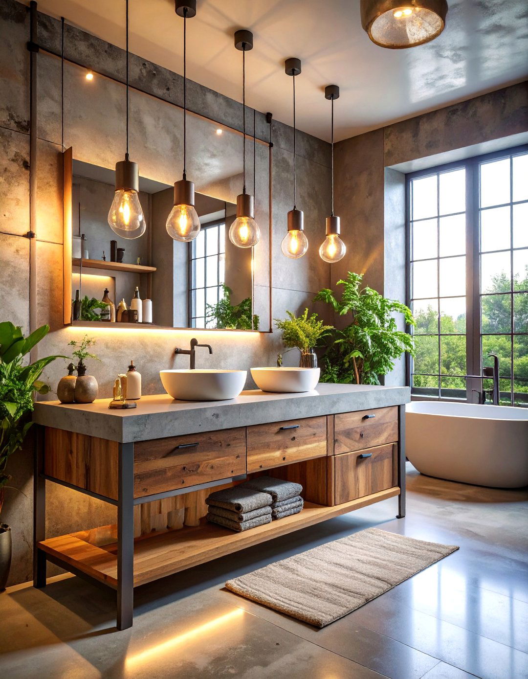 Industrial Bathroom Vanity with Concrete and Steel - 25 Industrial Decor Ideas