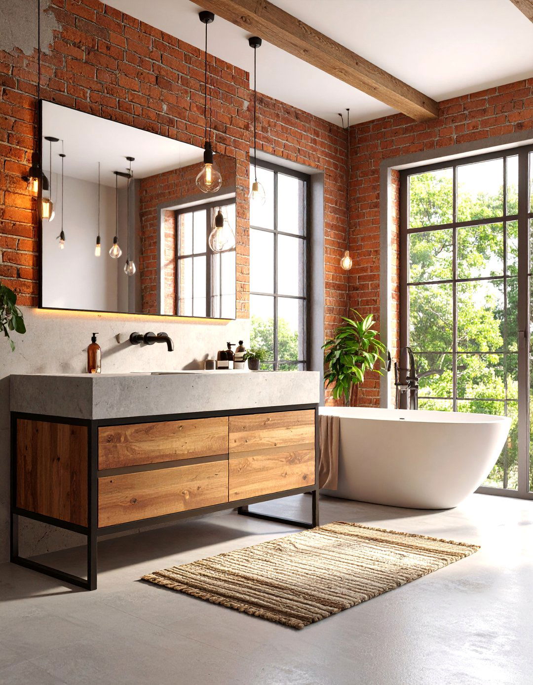 Industrial Bathroom with Concrete Vanity and Steel Fixtures - 25 Industrial Interior Design Style Ideas