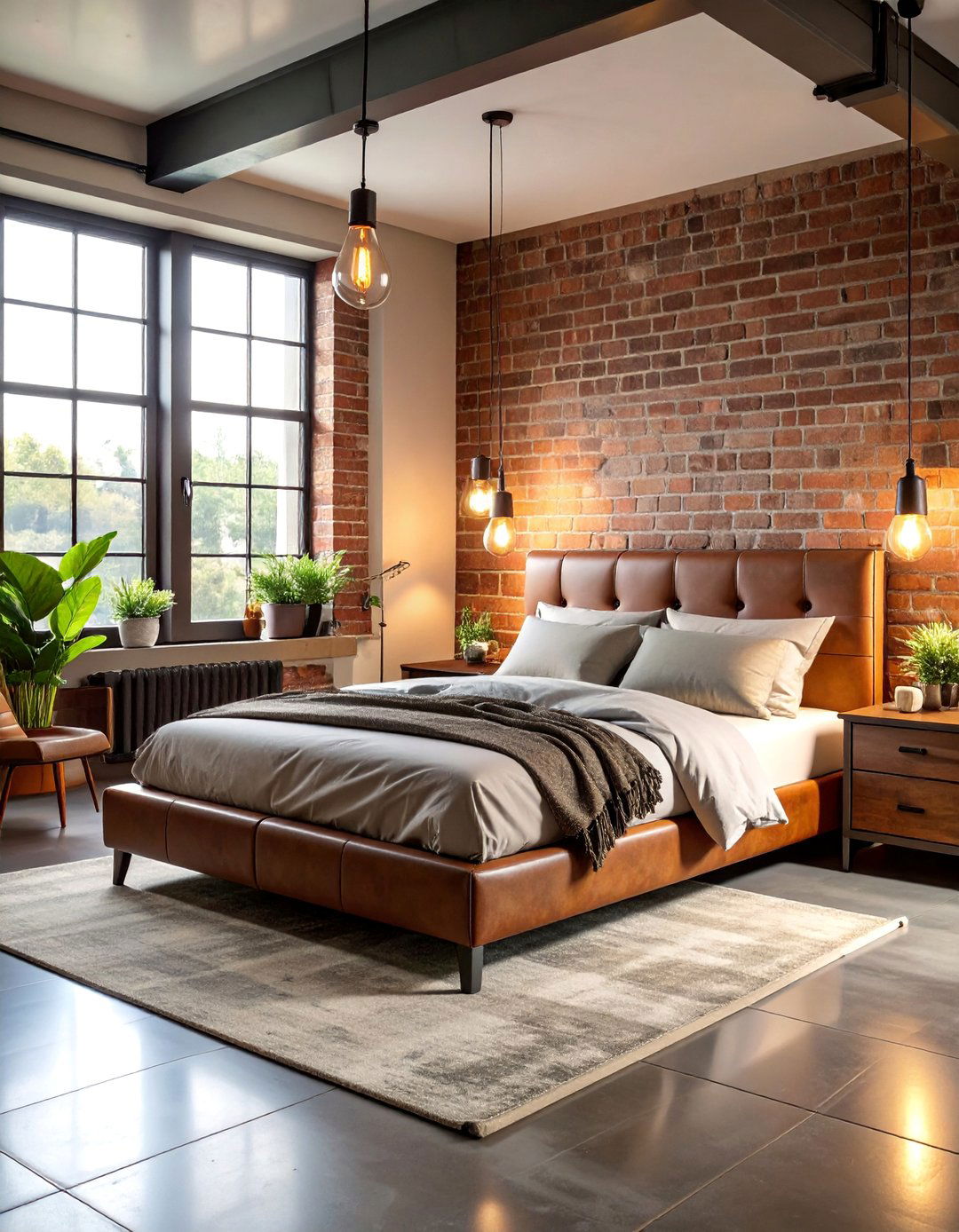 Industrial Bedroom with Polished Steel Look Tile Flooring - 25 Bedroom Flooring Ideas