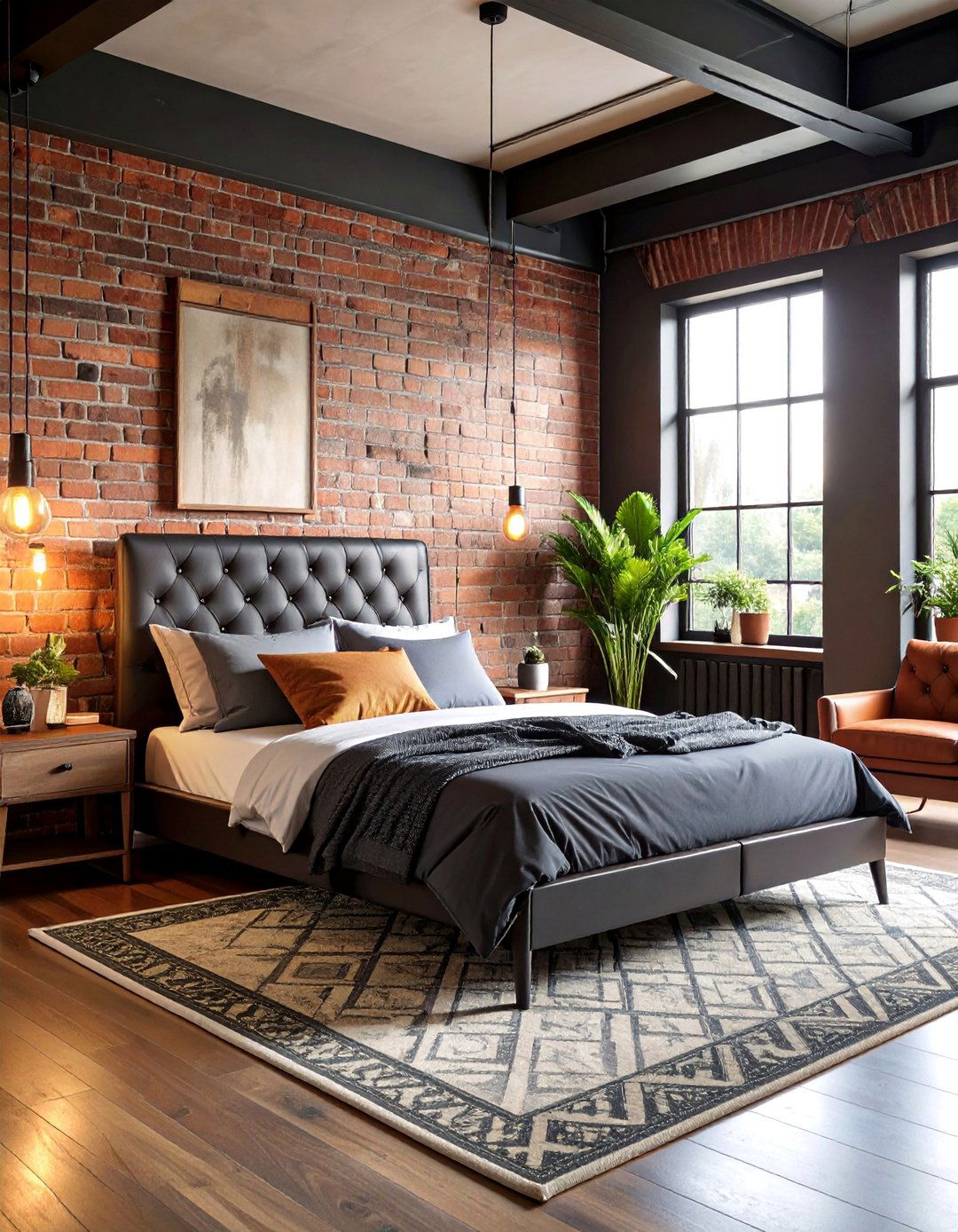 Industrial Black Bedroom with Metal Headboard - 25 Black Room Ideas