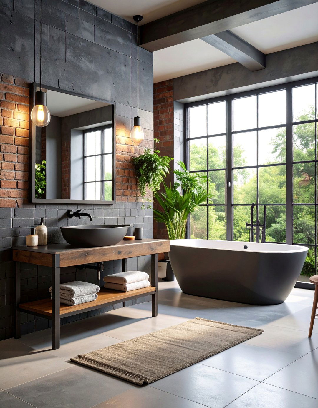 Industrial Black Brick Half Wall Contemporary Design - 25 Half-wall Tile Bathroom Ideas
