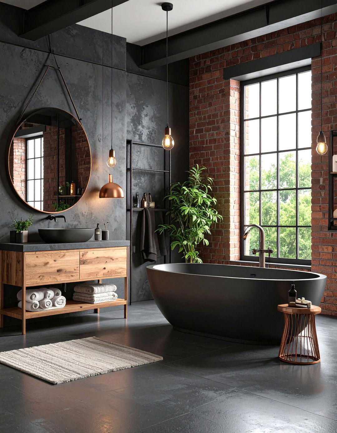 Industrial Black Concrete Floor Bathroom - 25 Black Floor Bathroom Ideas