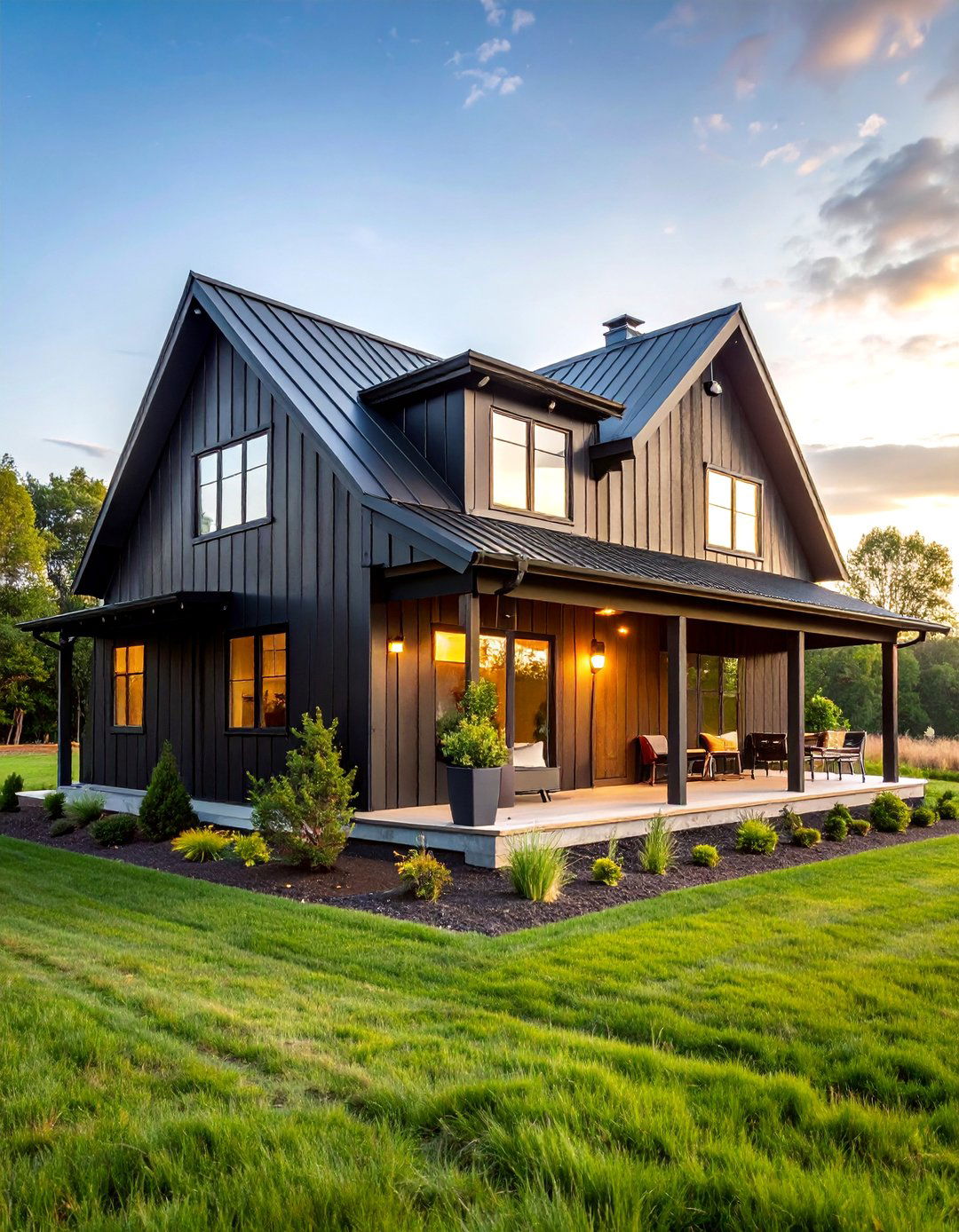 Industrial Black Farmhouse with Metal Accents - 25 Black Modern Farmhouse Exterior Design Ideas