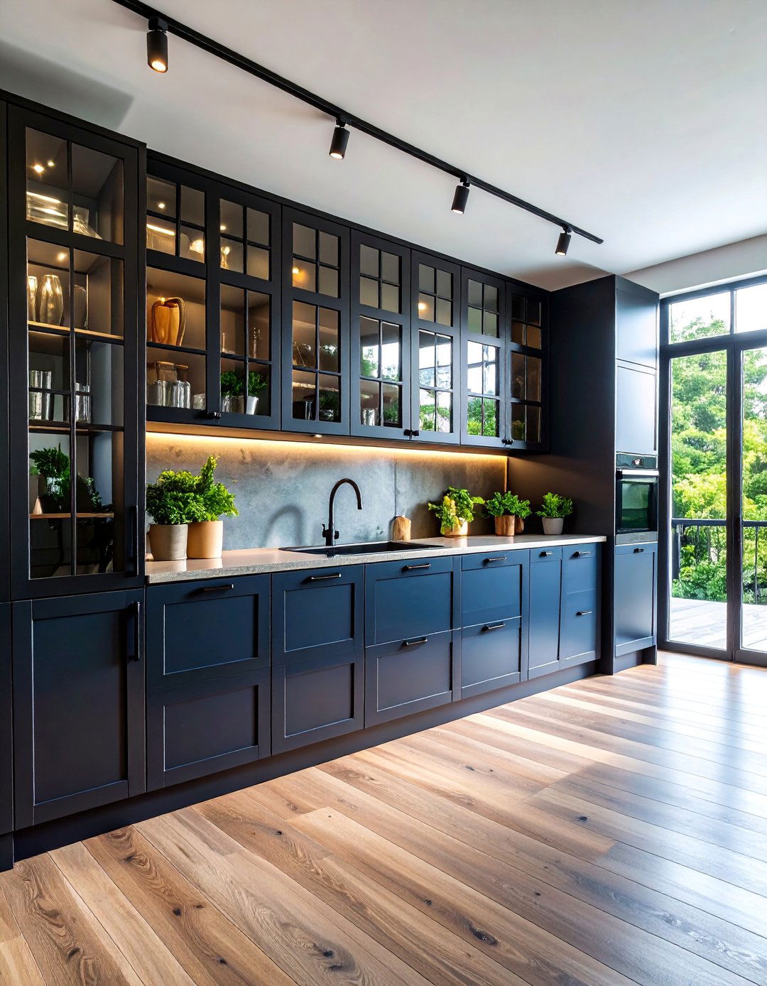 Industrial Black Framed Glass Cabinets - 25 Modern Style Glass Kitchen Cabinets
