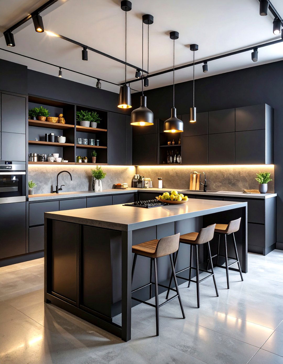 Industrial Black Island with Open Shelving - 25 Black Kitchen Islands