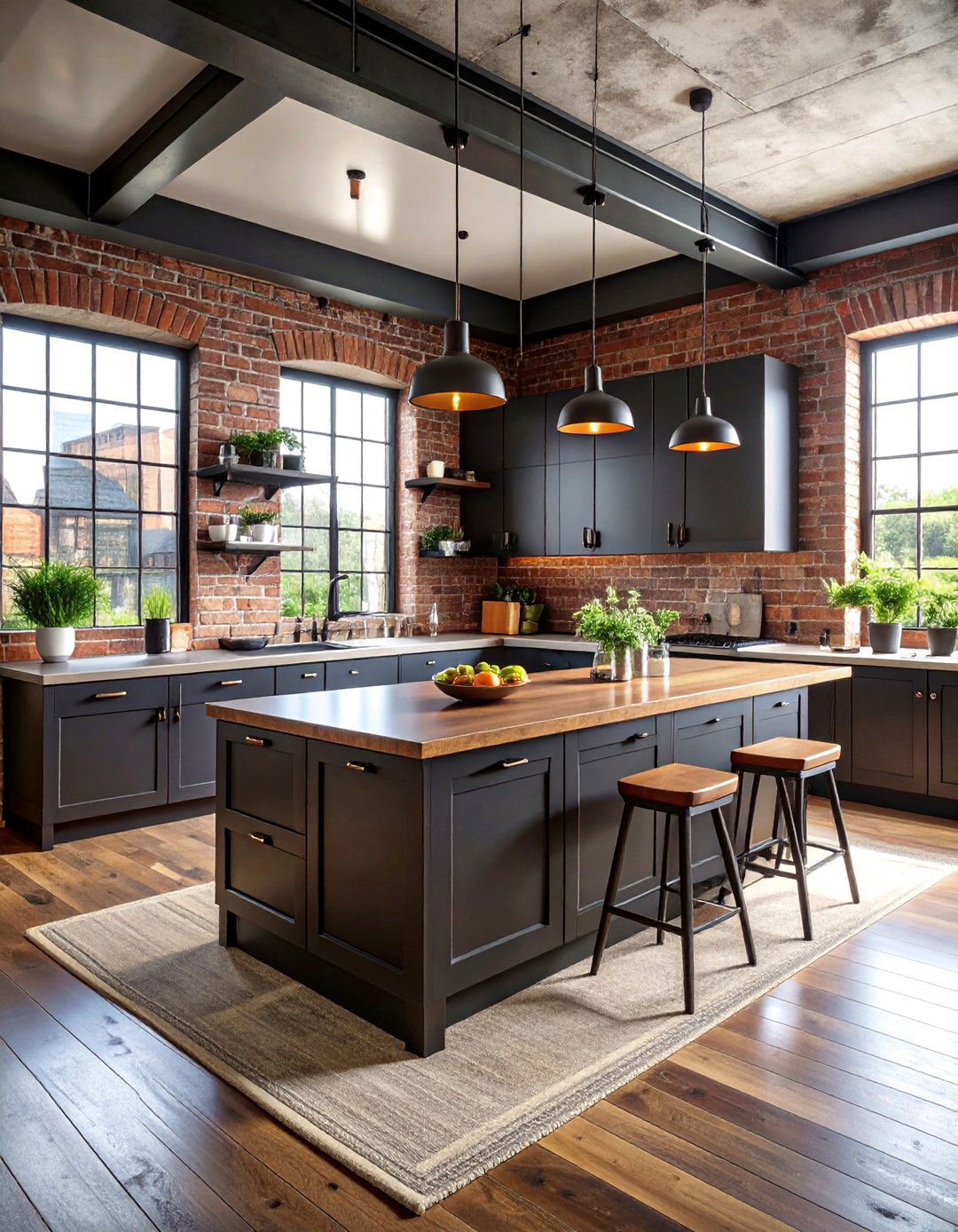 Industrial Black Kitchen with Exposed Elements - 25 Black Kitchen Cabinet Ideas