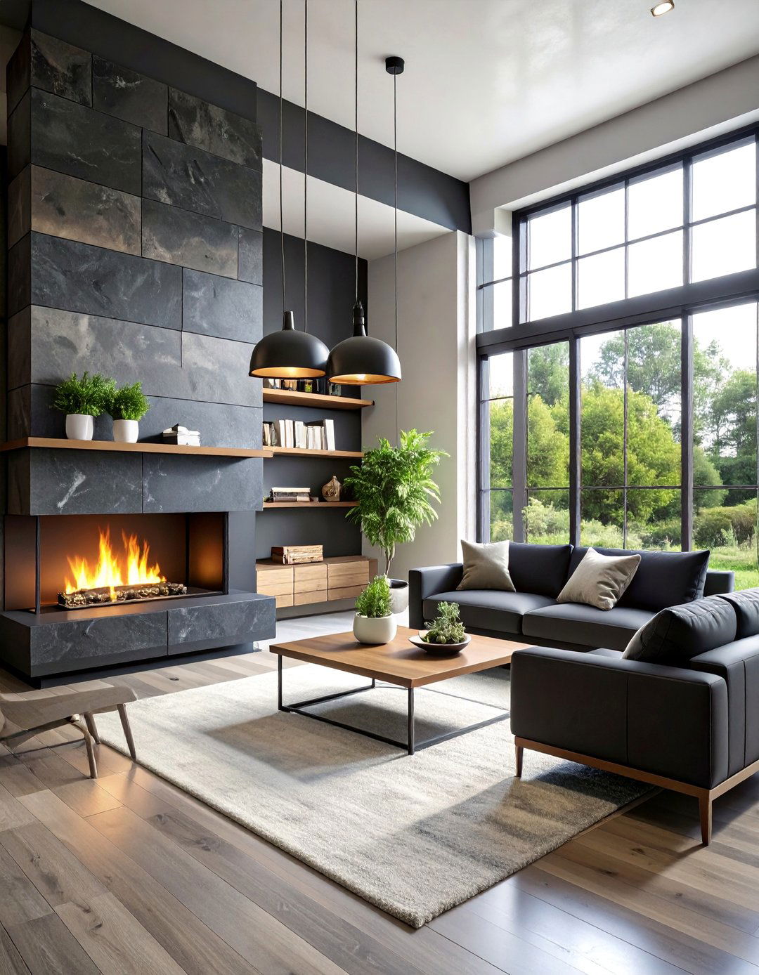 Industrial Black Limestone Ledgestone Fireplace - 25 Black Stone Fireplace Ideas
