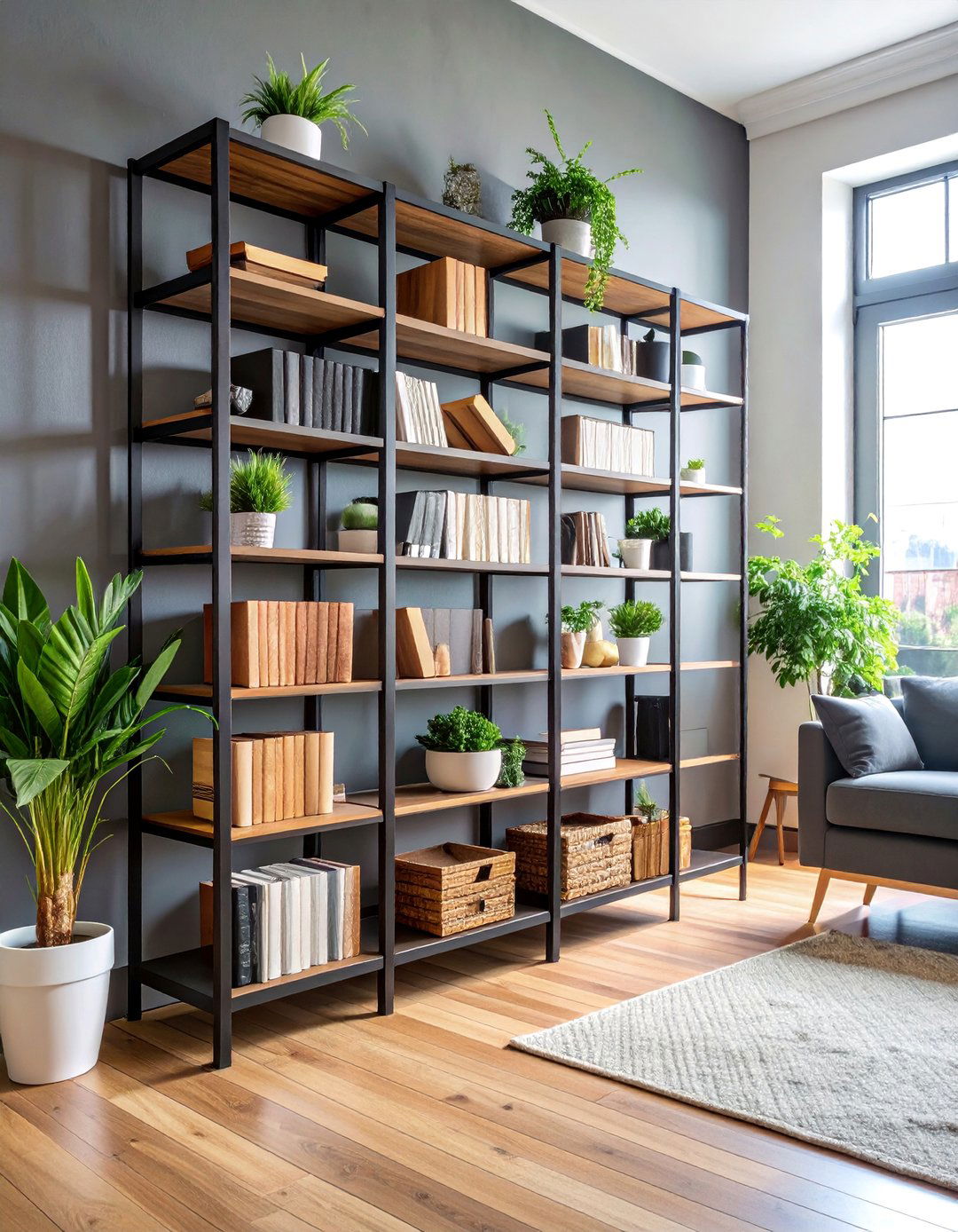 Industrial Black Metal Frame Bookcase - 25 Living Room Bookshelf Ideas