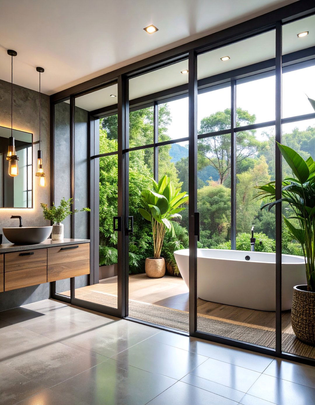 Industrial Black Metal Frame Glass Pocket Door - 25 Bathroom Pocket Door Ideas