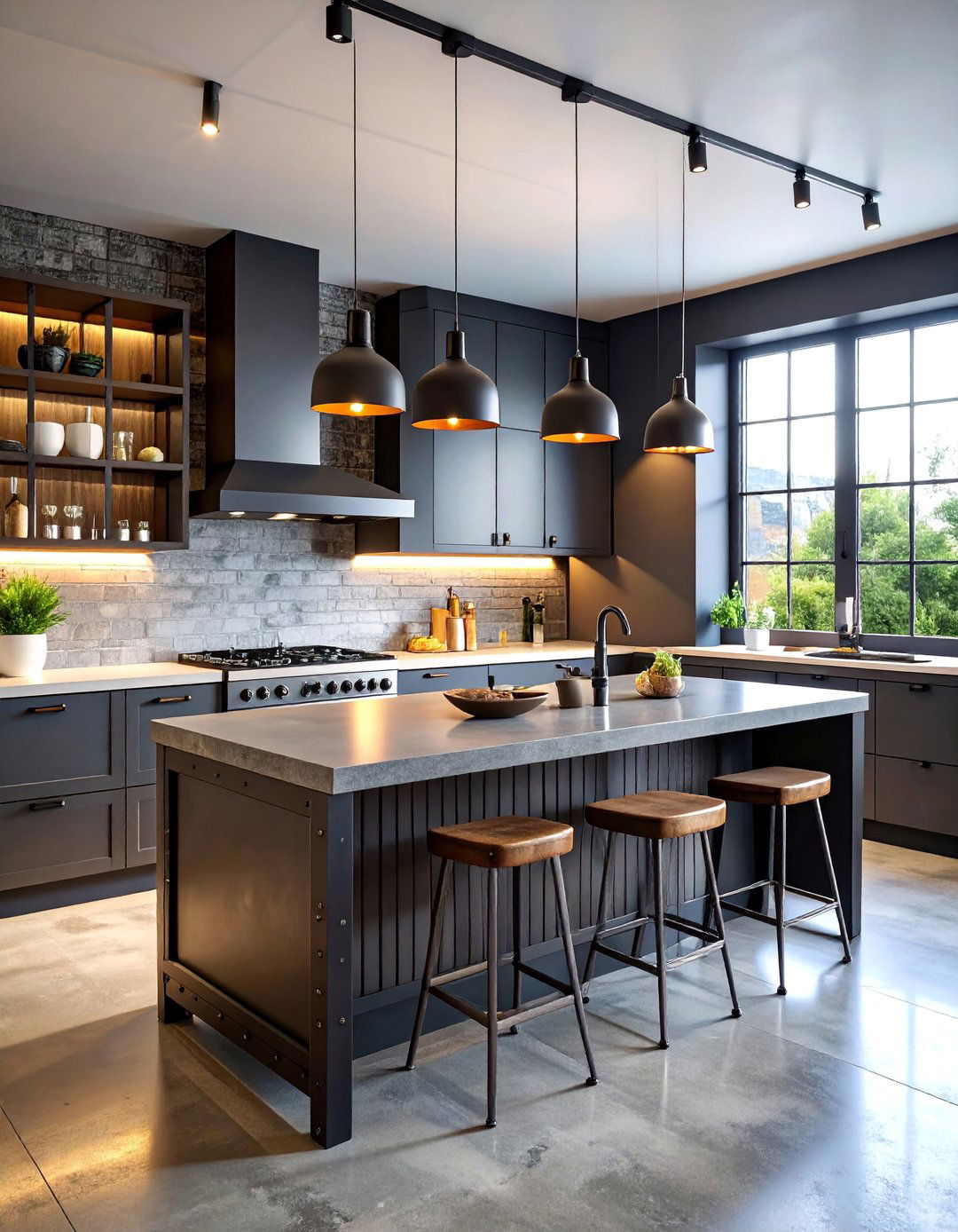 Industrial Black Metal Island with Concrete Top - 25 Black Kitchen Islands