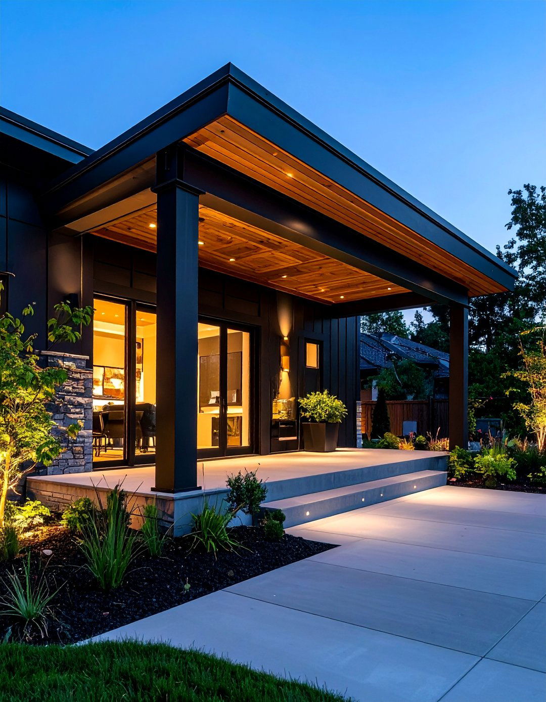 Industrial Black Metal Porch - 25 Metal Roof Porch Design Ideas