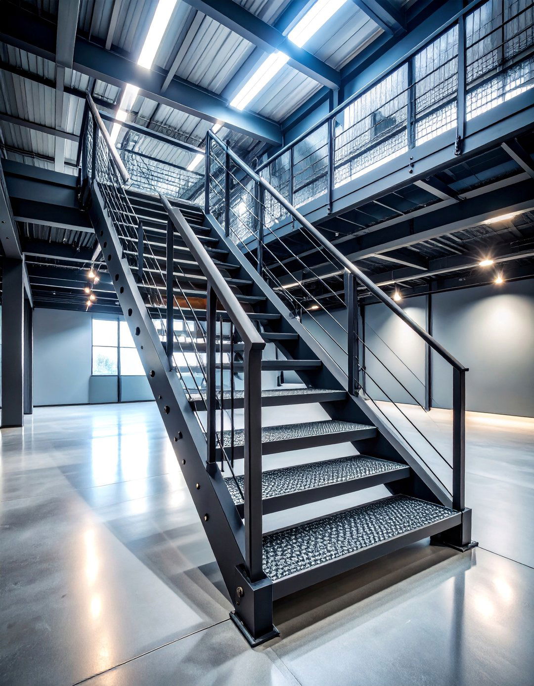 Industrial Black Metal Staircase with Exposed Framework - 25 black staircase ideas
