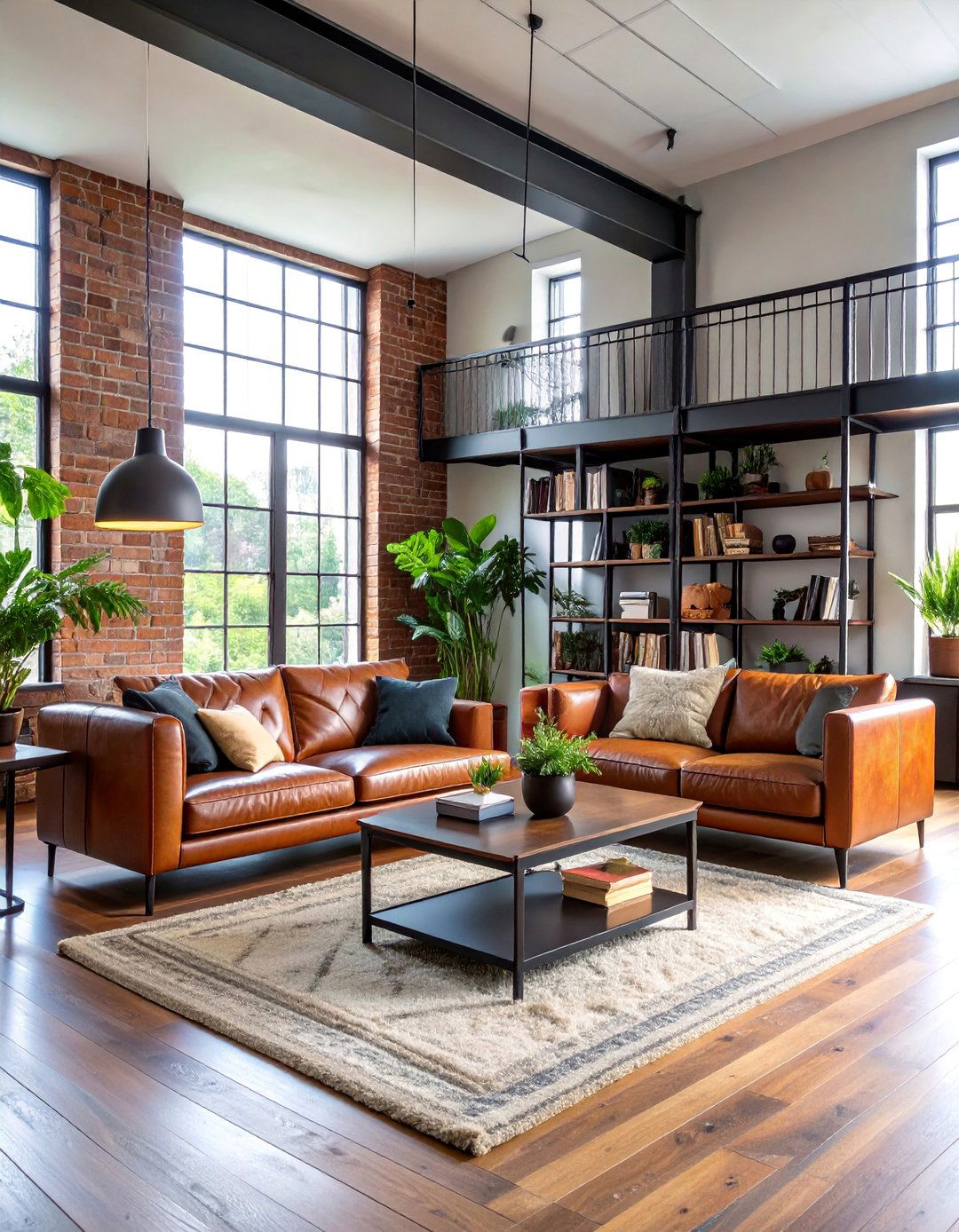 Industrial Black Metal and Leather - 25 Black Boho Living Room Ideas