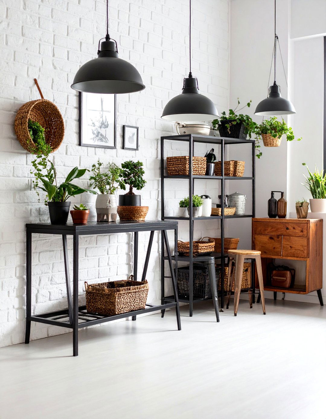 Industrial Black Metal and White Brick Entryway - 25 Black and White Entryway Design Ideas