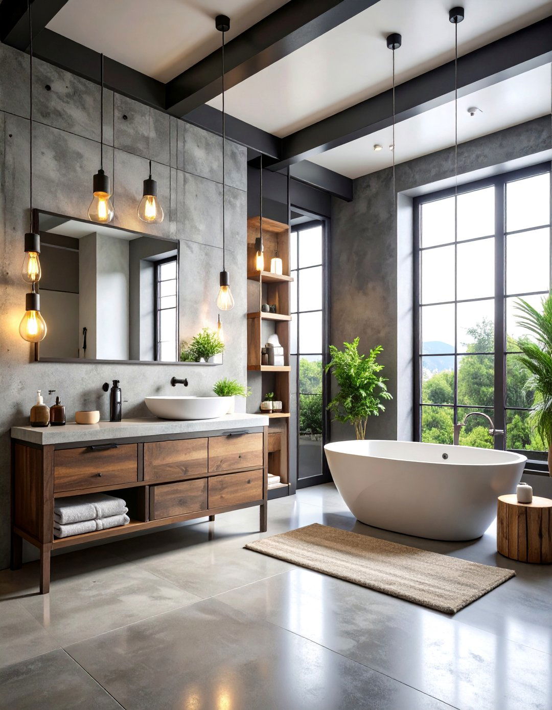 Industrial Black Steel Bathroom with Concrete Elements - 25 Dark Bathroom Ideas