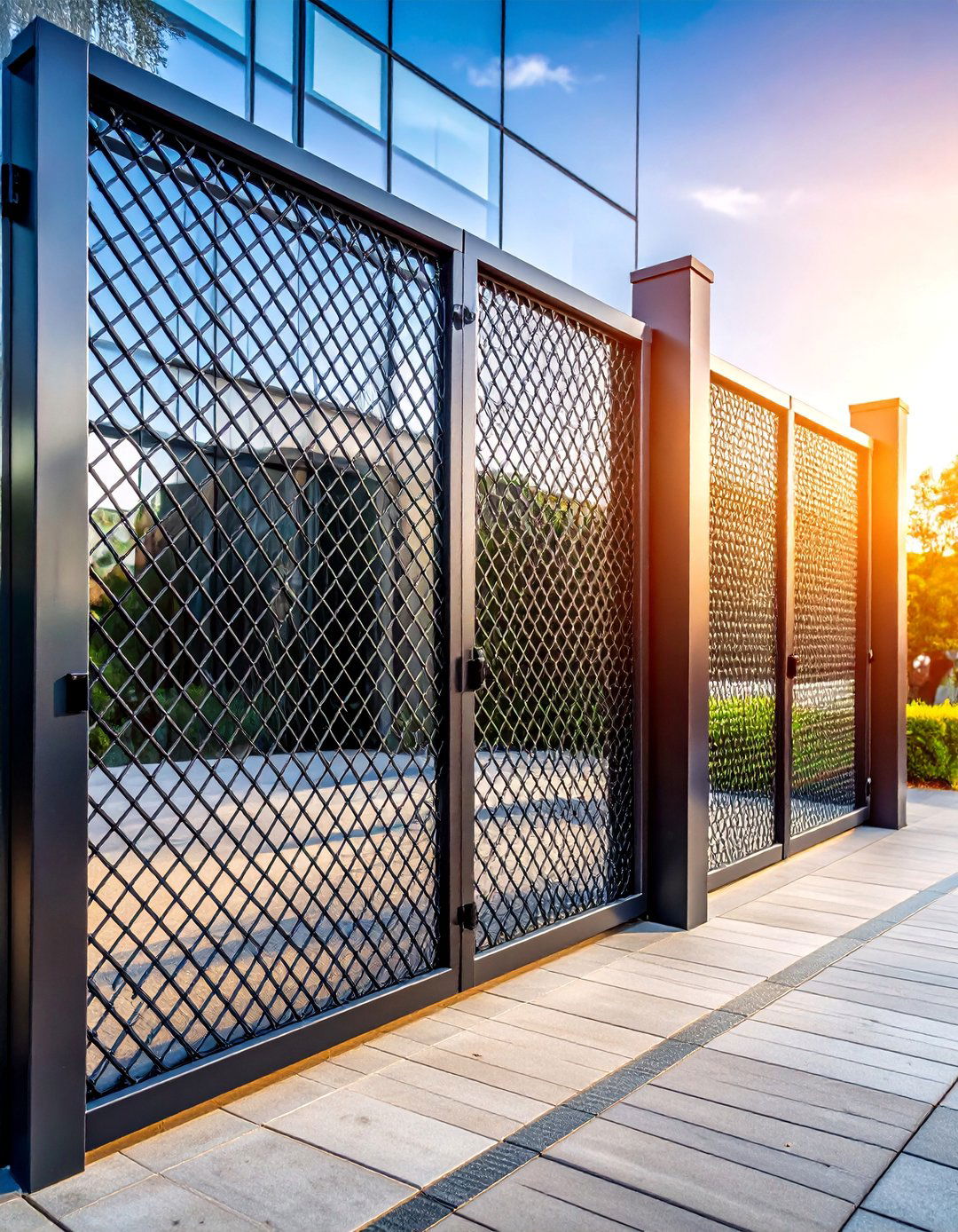 Industrial Black Steel Mesh Gate - 25 Front Door Gate Ideas
