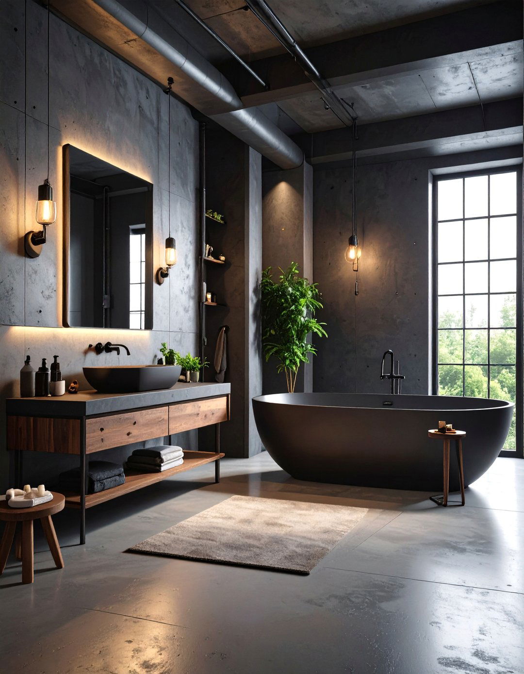 Industrial Black Steel and Concrete Bathroom - 25 Masculine Bathroom Ideas