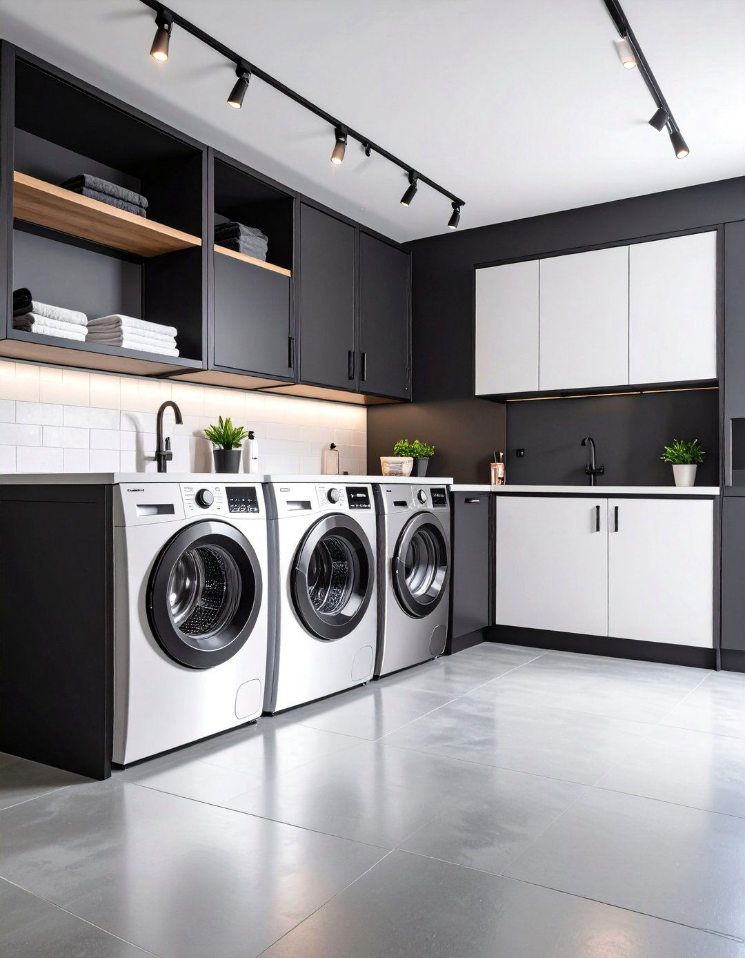 Industrial Black Steel and White Combination - 25 Black and White Laundry Room Ideas