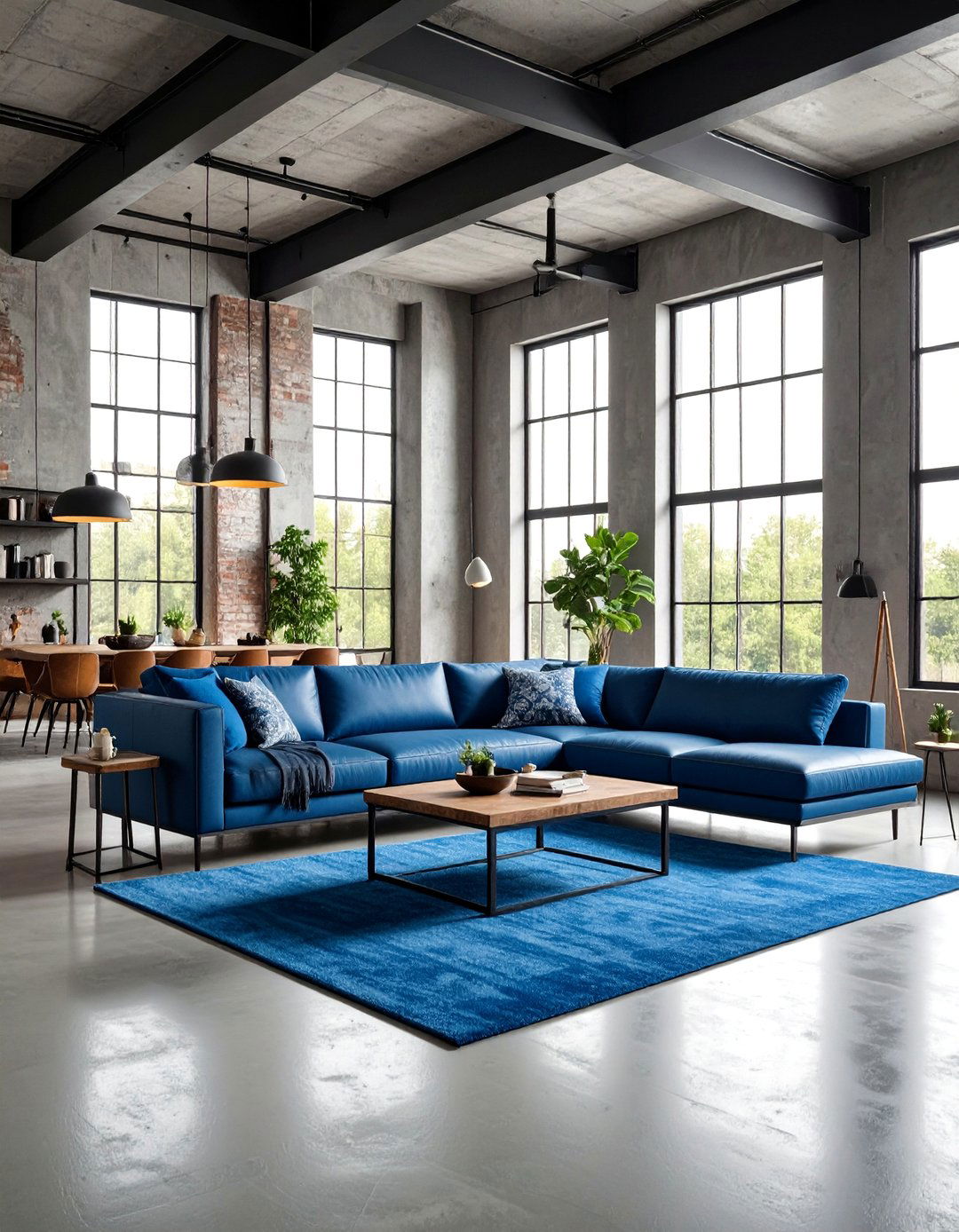 Industrial Black Steel with Cobalt Blue Accents - 25 Black and Blue Living Room Ideas
