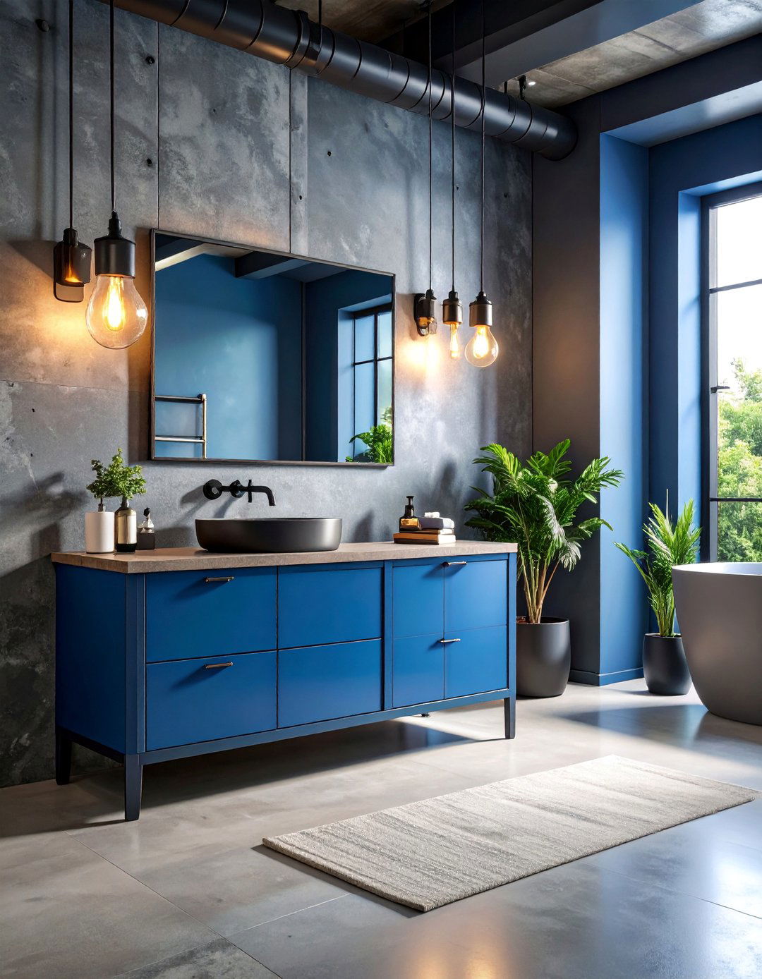 Industrial Black and Blue Bathroom - 25 black and blue bathroom ideas