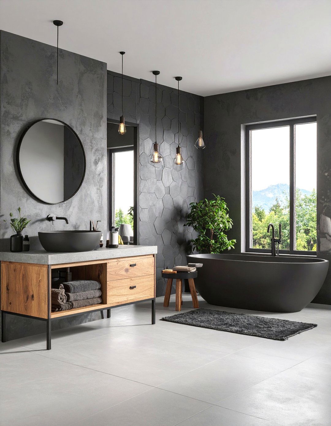 Industrial Black and Grey Loft Bathroom - 25 Black and Grey Bathroom Ideas