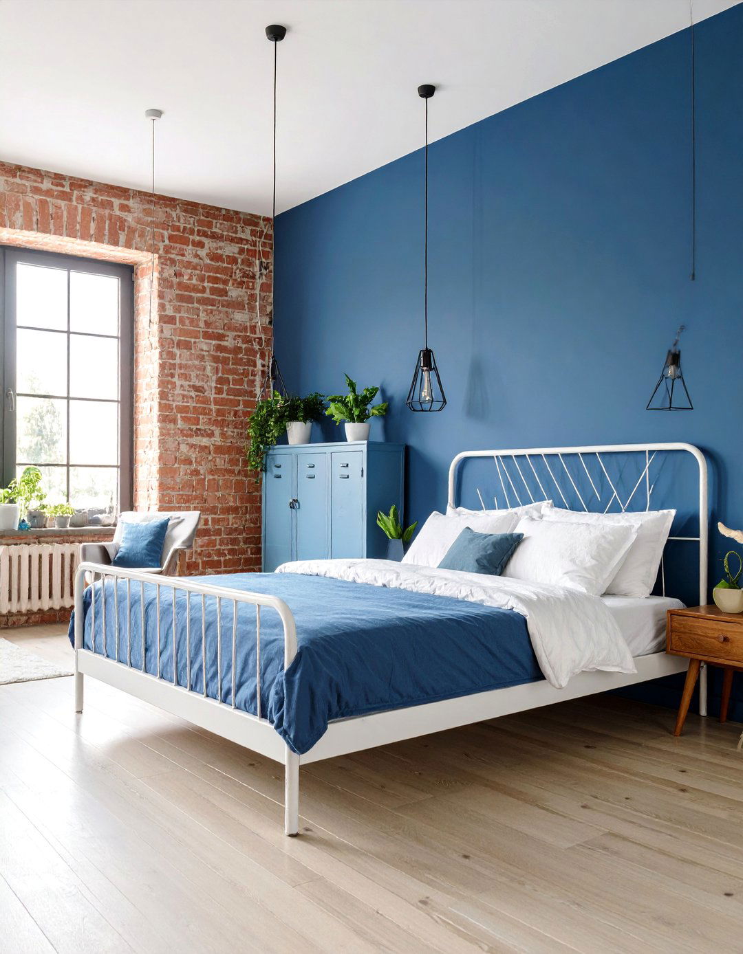 Industrial Blue Loft Bedroom - 25 Blue and White Bedroom Ideas