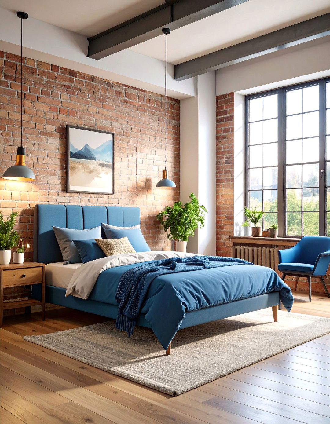 Industrial Blue and Beige Bedroom - 25 blue and beige bedroom ideas