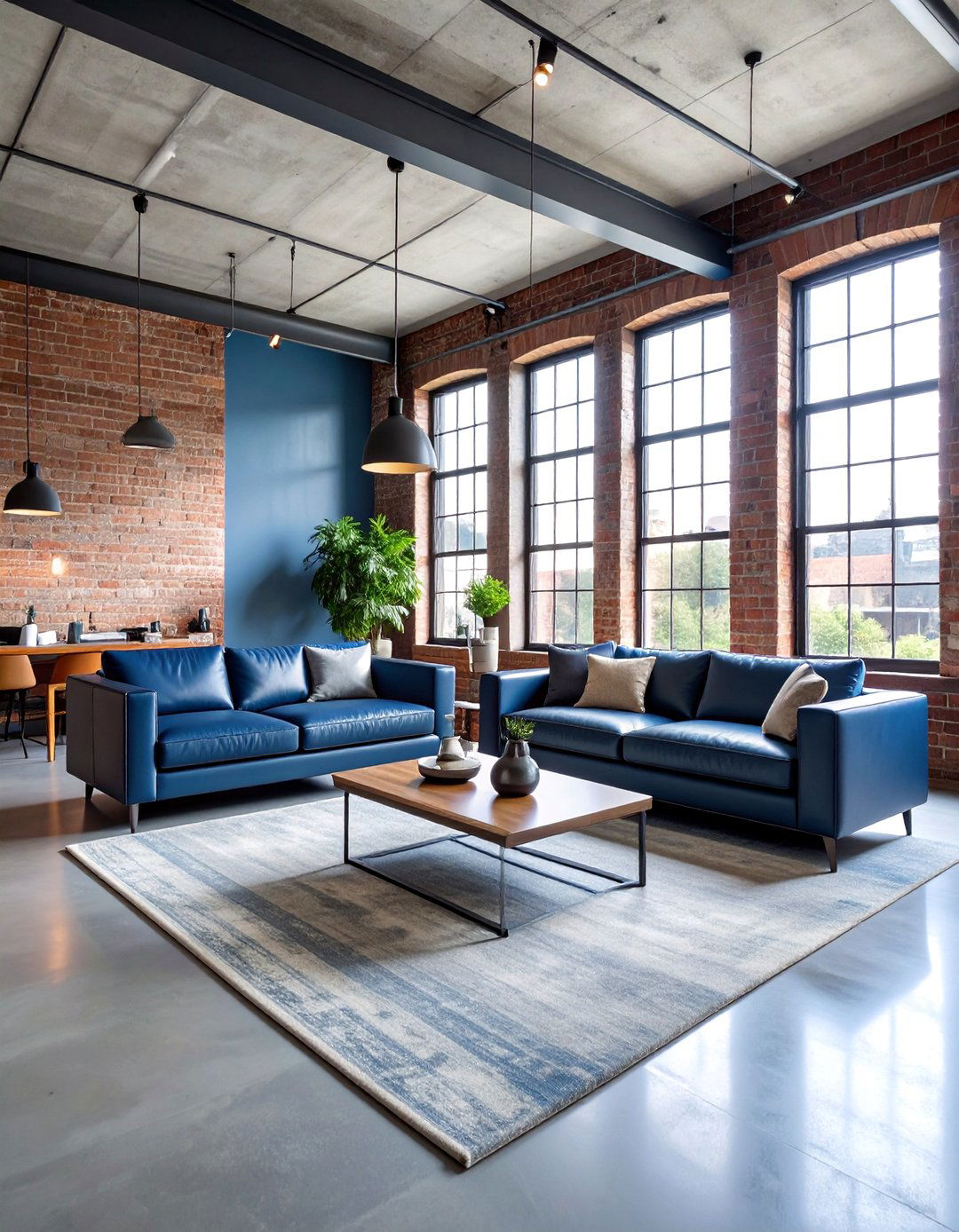 Industrial Blue and Concrete Grey Living Room - 25 Blue and Grey Living Room Ideas