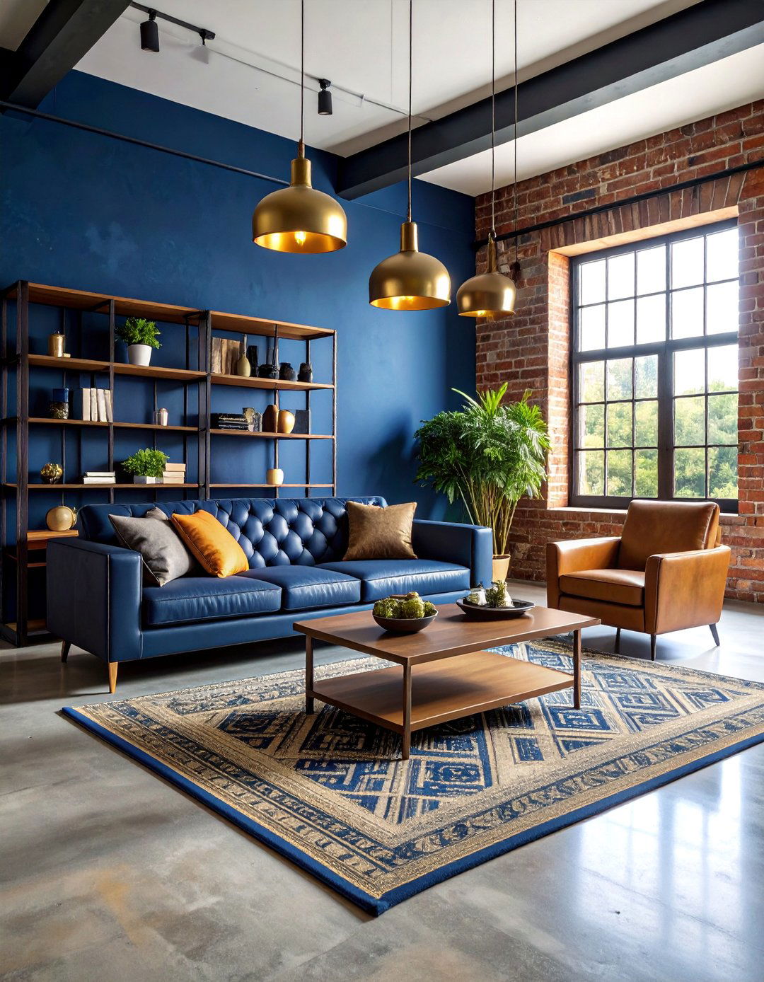 Industrial Blue and Gold Living Room - 25 Blue and Gold Living Room Ideas