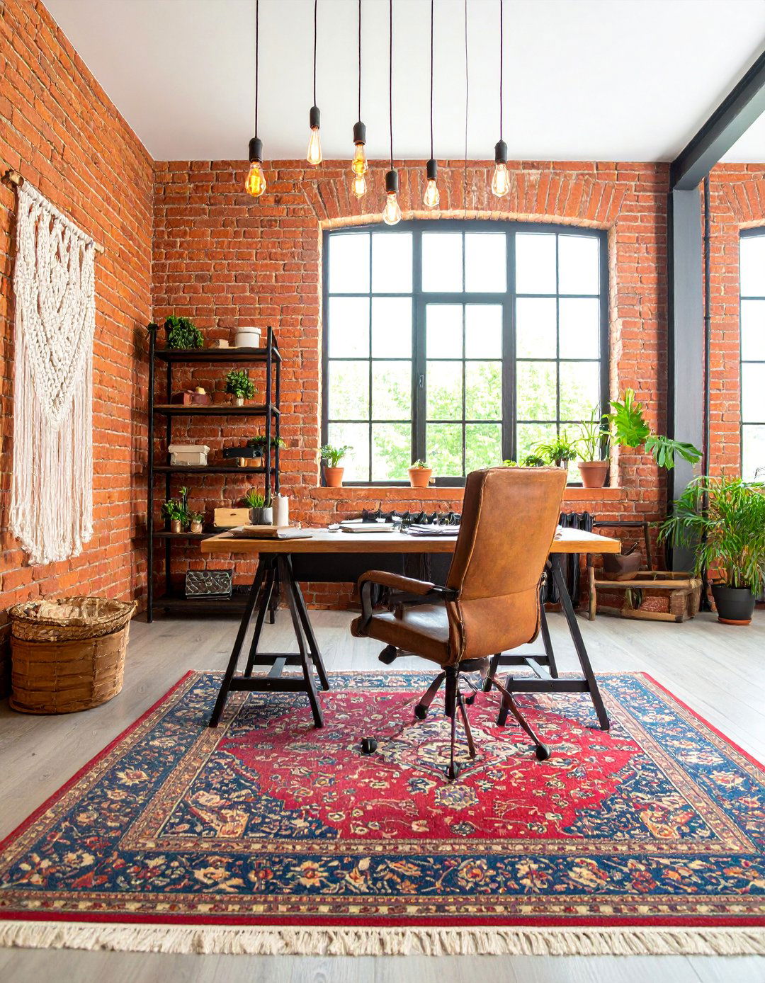 Industrial Bohemian Home Office with Exposed Brick Elements - 25 Home Office Decor Ideas