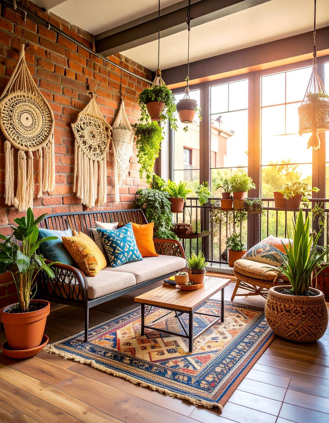 Industrial Boho Balcony Office with Exposed Elements - 25 Balcony Office Ideas