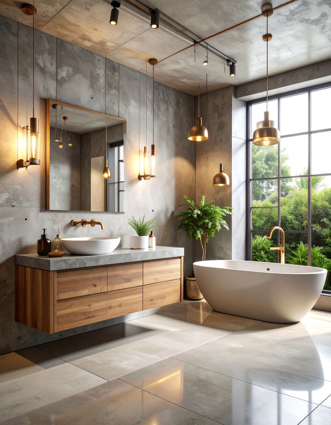 Industrial Brass and Concrete Chic - 25 Gold Bathroom Ideas