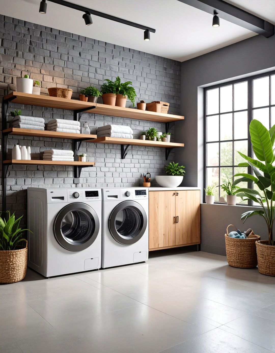 Industrial Brick Pattern Laundry Room - 25 Laundry Room Wallpaper Ideas