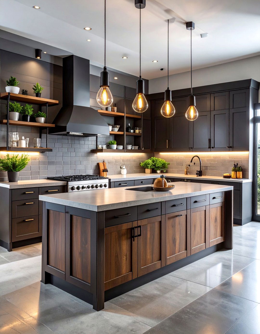 Industrial Brown Cabinets with Exposed Metal Accents - 25 Brown Kitchen Cabinets Ideas